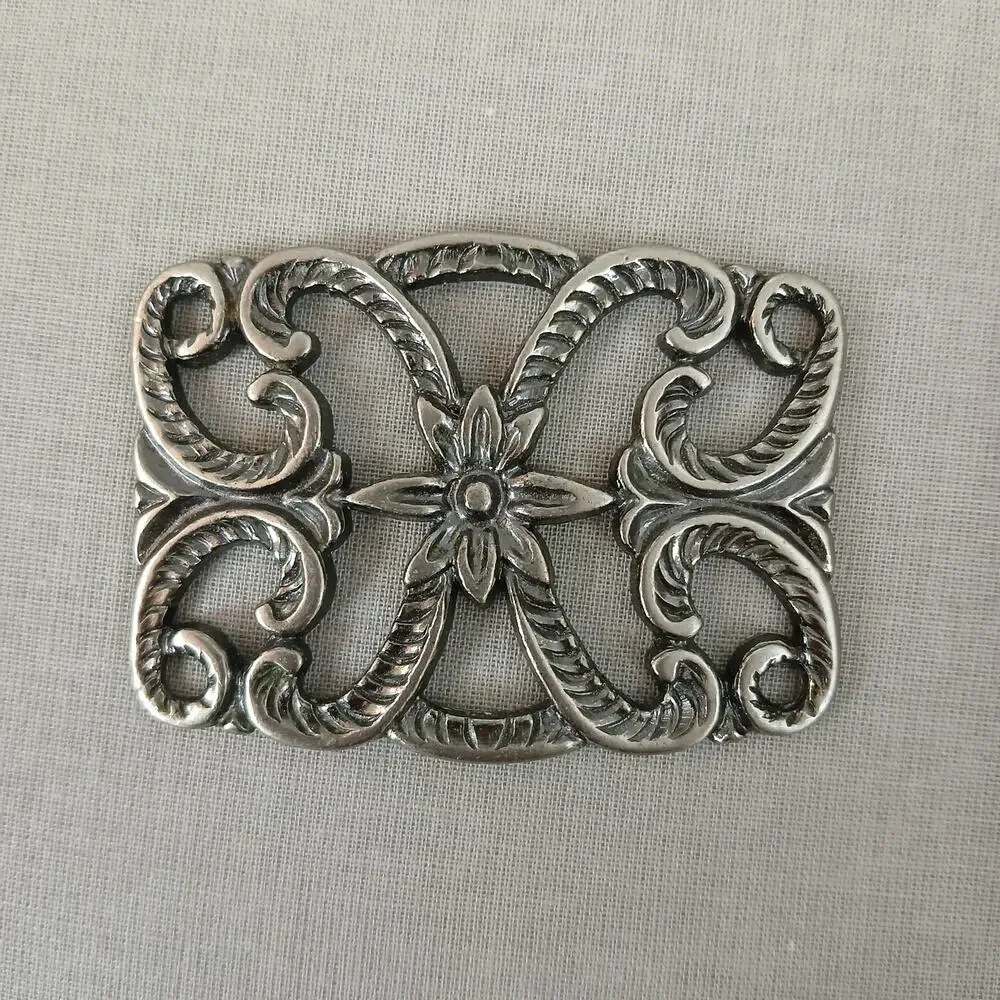 small filigree floral vintage belt buckle scarf slide 2